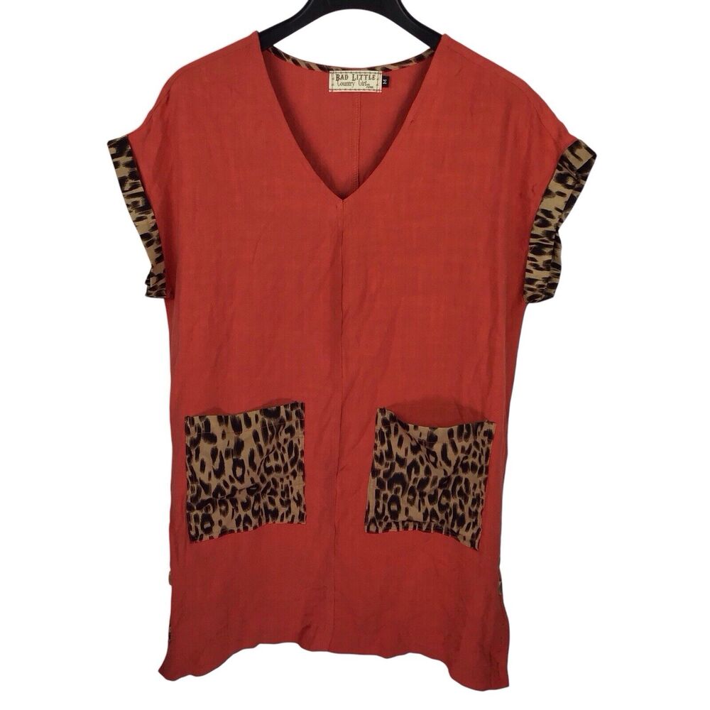 Bad Little Country Girl Tina Oversize Tunic Top Shirt Dress Linen Animal Print M